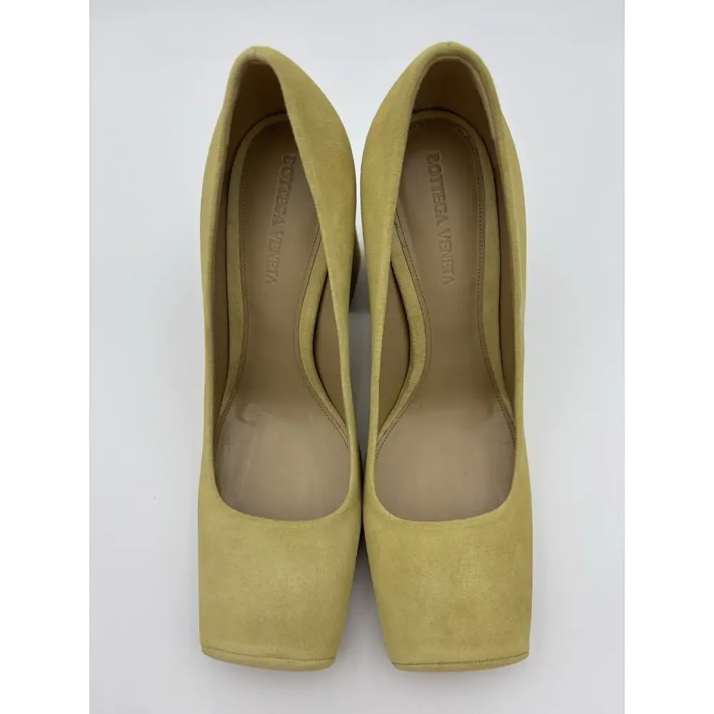 Bottega Veneta Tower Square Toe Suede Pumps Heels Yellow Size 38 / 8